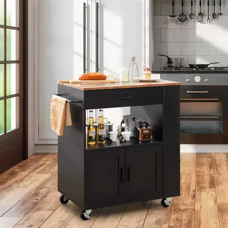 Costway Kitchen Island Cart Rolling Storage Cabinet w/ Drawer & Spice Rack Shelf