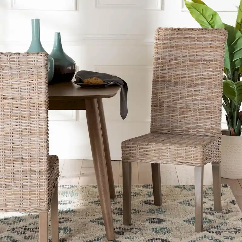 Grey Bohemian Kubu Rattan & Mango Wood Dining Chair, Seats 1