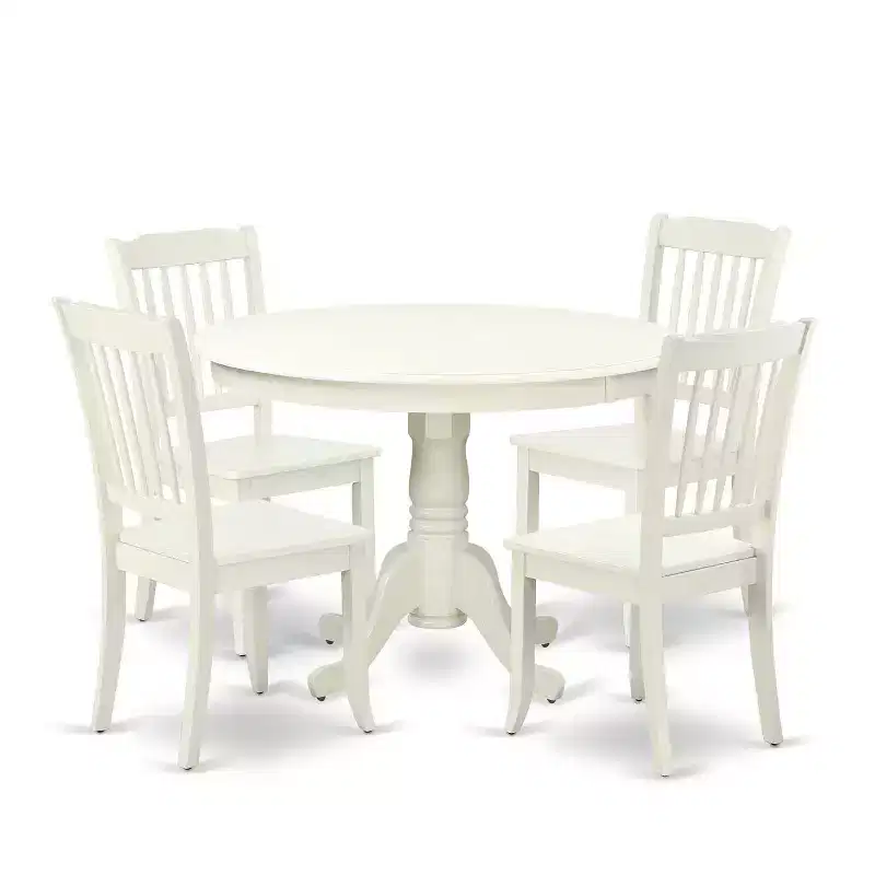 Round Dining Set 5Pc Asian Style - 42 Inch Table & 4 Chairs - Modern Elegant Dining Room Furniture