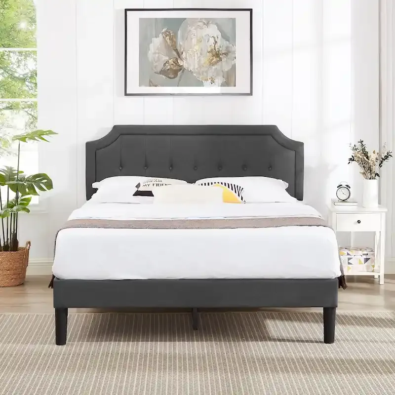 Javlergo Modern Upholstered Bed Frame with Height Adjustable Headboard, No Box Spring Needed