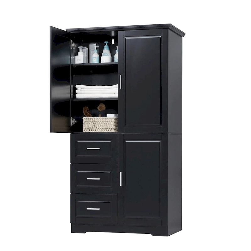 Tall and Wide Storage Cabinet with Doors for Bathroom/Office,Three Drawers - N/A