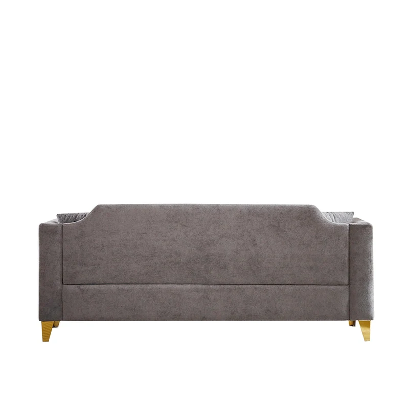 Grey 61.5  Chenille 3-Seater Tufted Sofa with Copper Nail Arms, 2 Pillows