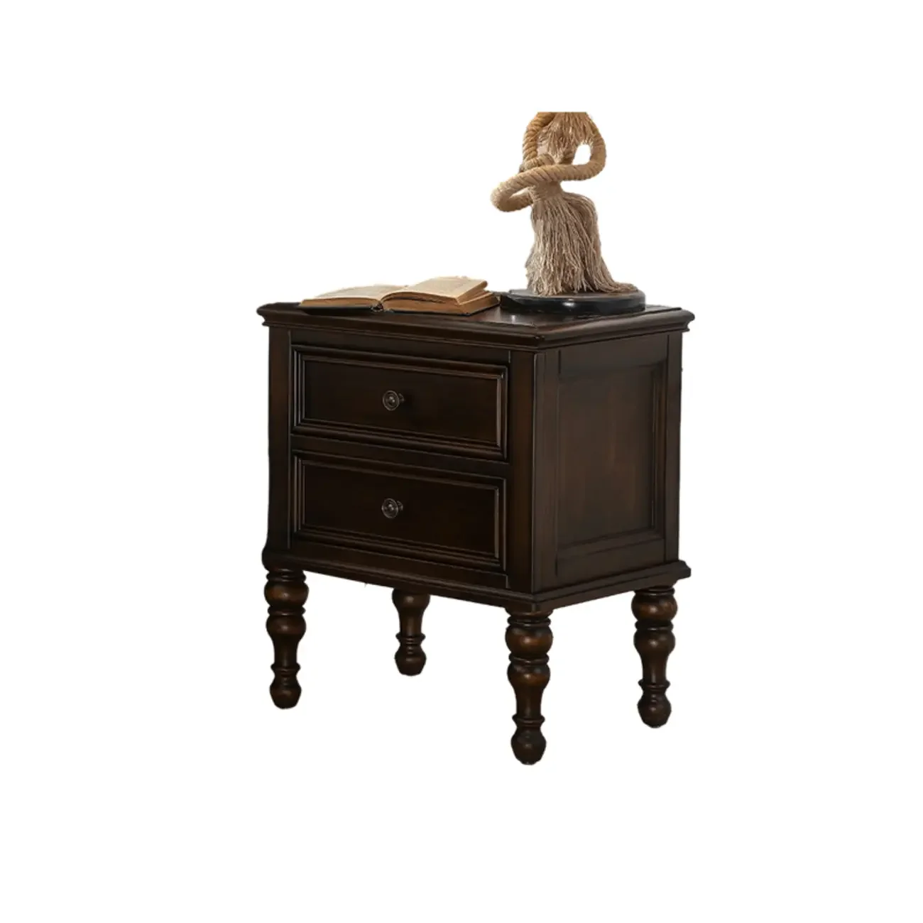 Classic Brown Espresso Wood 2-Drawer Standard Nightstand