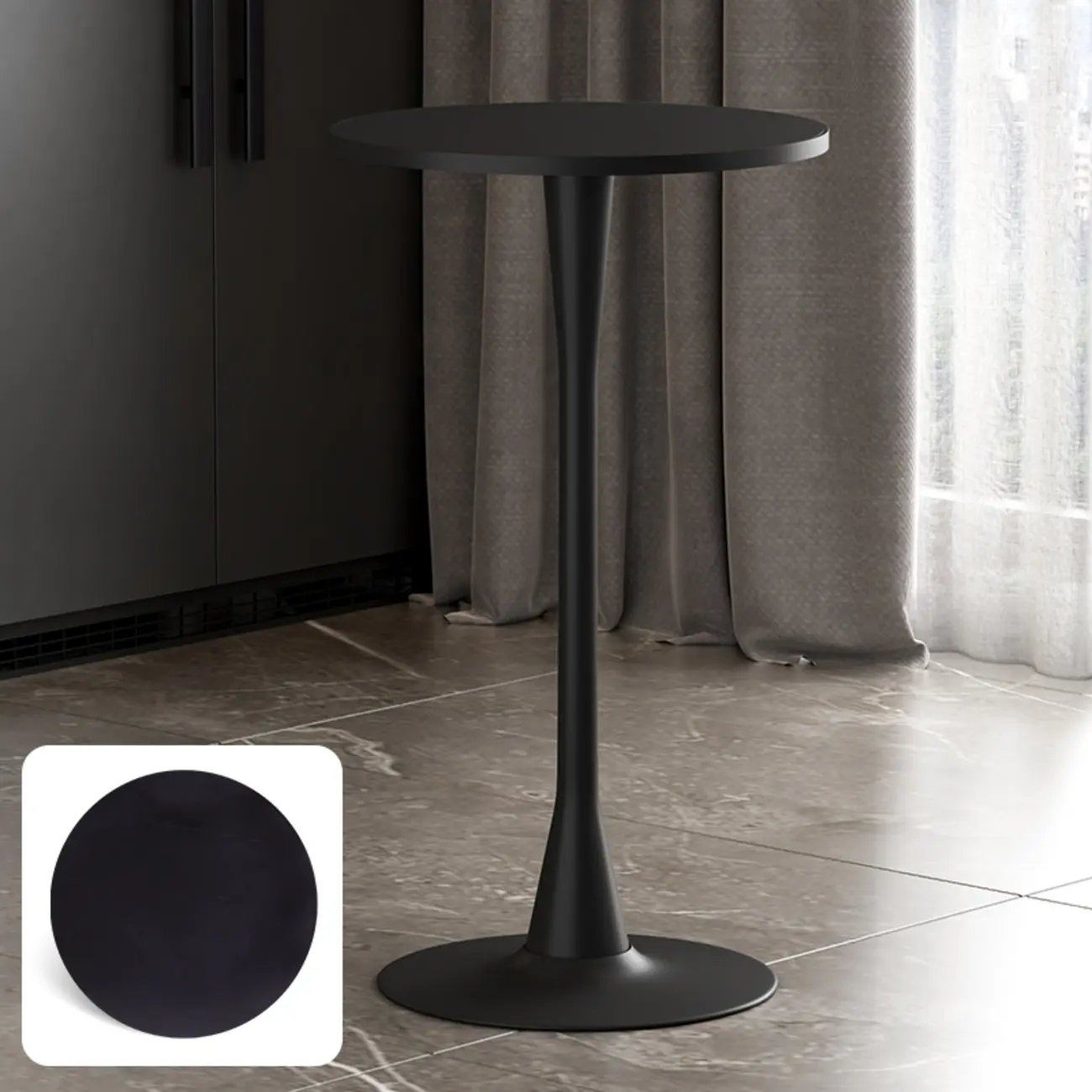 Modern Matte Black Metal Pedestal Round Wood Bar Tables