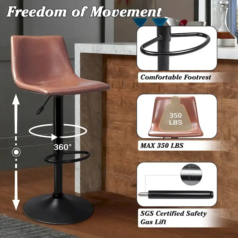 Bossin Bar Stools Set of 2 Height Adjustable,Swivel Counter Height Bar Stools with Back