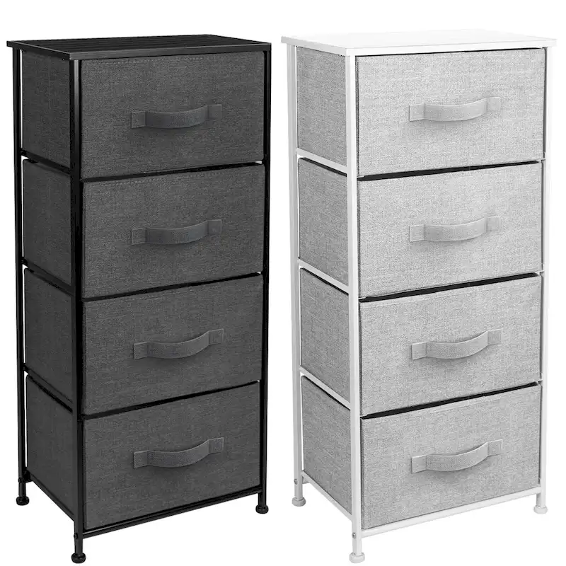 4-Drawer Fabric Storage Chest, Black/White, 1-Person Assembly