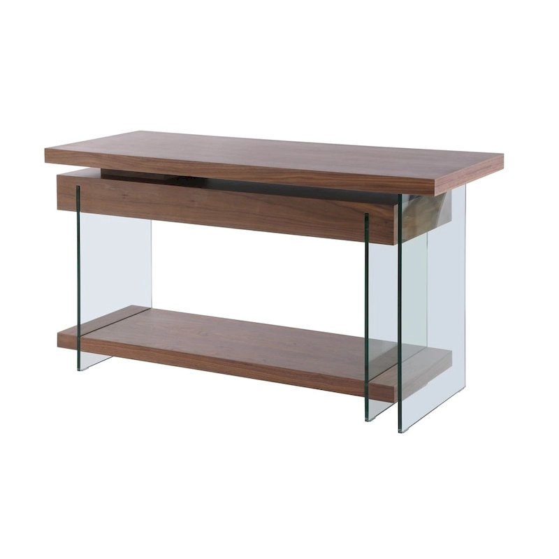 Somette Rotatable Glass and Walnut Veneer Wooden Desk