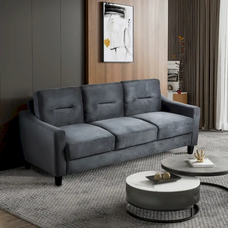 Black Velvet 3-Seater Sectional Sofa with Hardwood Frame and High-Density Foam
