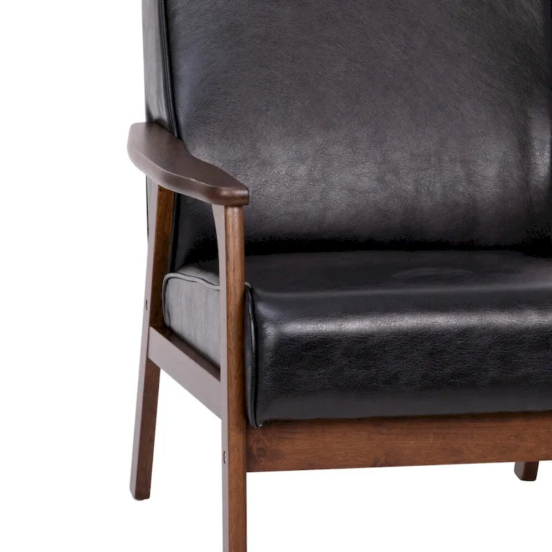Mid-Century Modern Armchair with Wooden Frame and Faux Leather Cushions