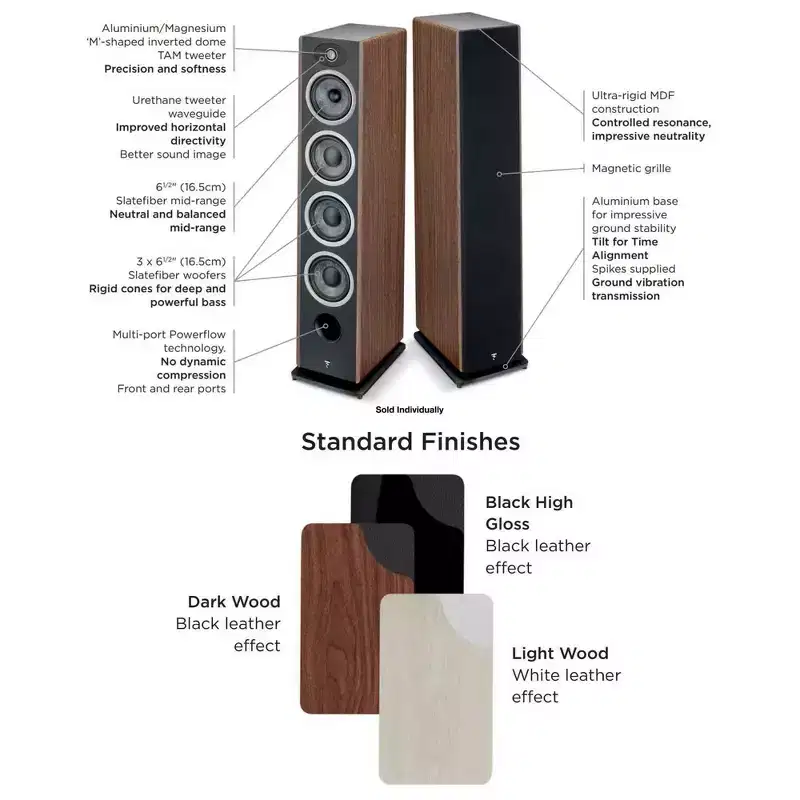 Focal Vestia No3 Slender 3-Way Floorstanding Loudspeaker finished in Black - Sold Individually