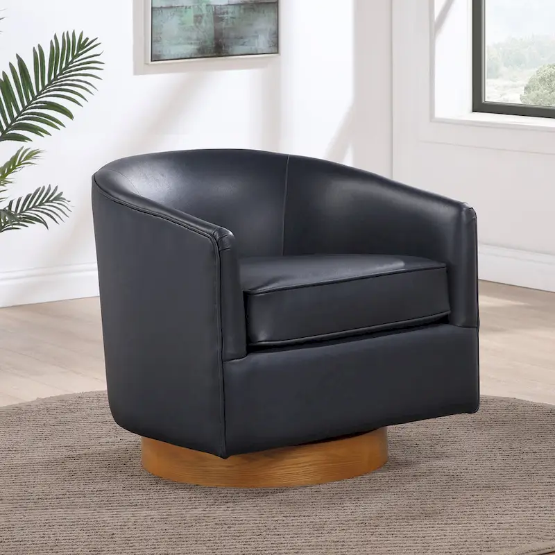 Ingram Faux Leather Wood Base Barrel Swivel Chair by Greyson Living