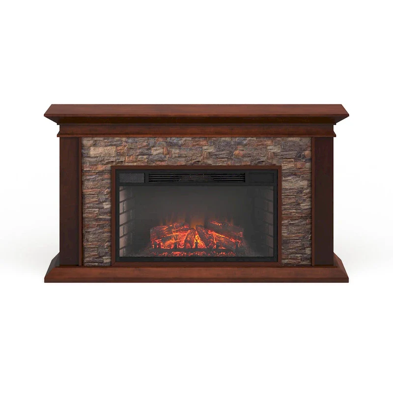 Electric Fireplace with a 60-inch Faux Stone Mantel