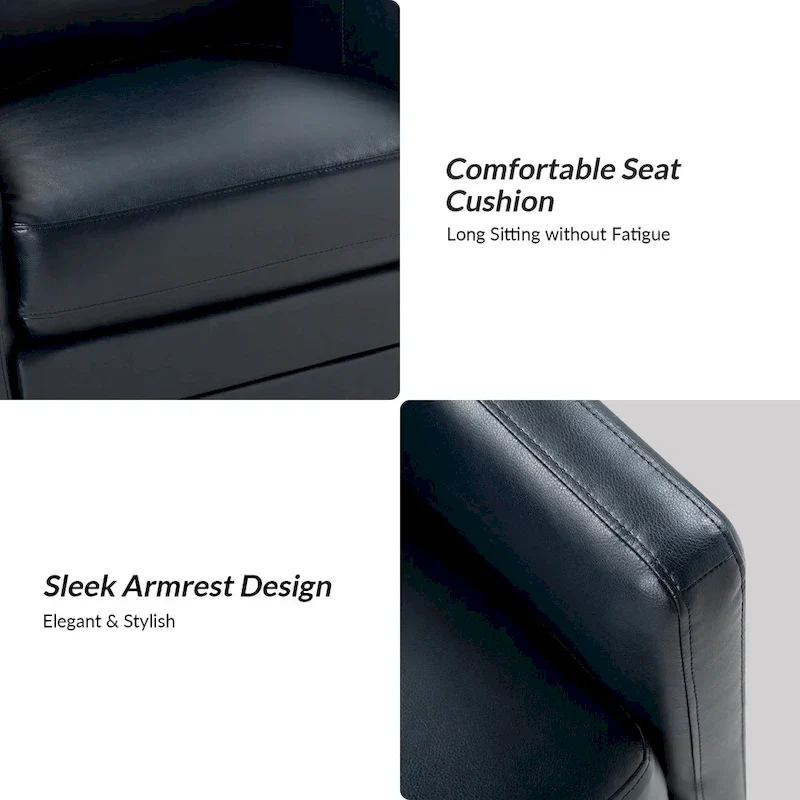 Transitional Swivel Faux Leather Barrel Chair with Metal Base