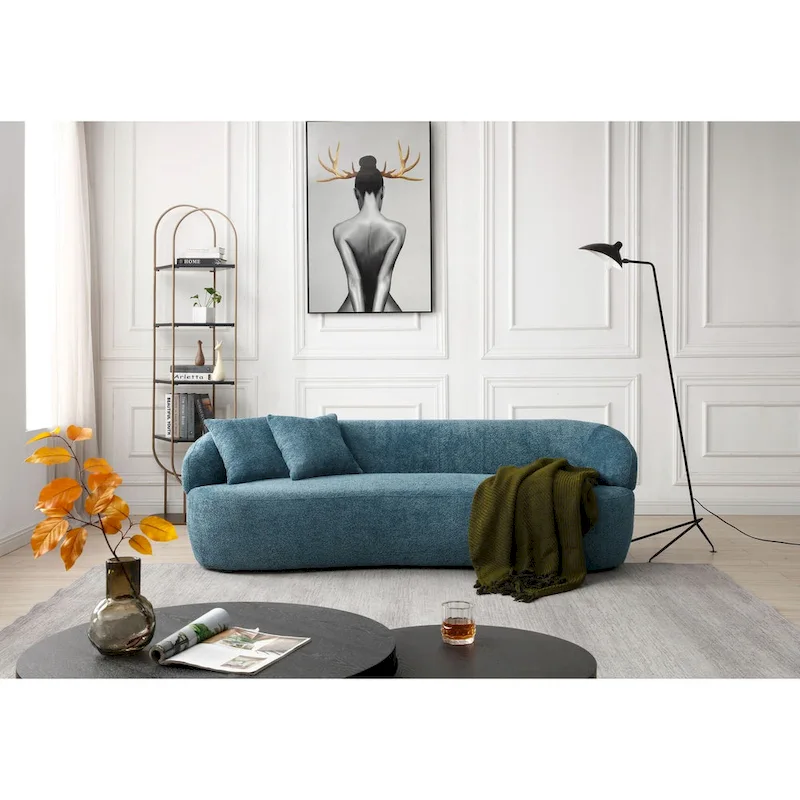 Blue Mid-Century Modern Curved Sofa