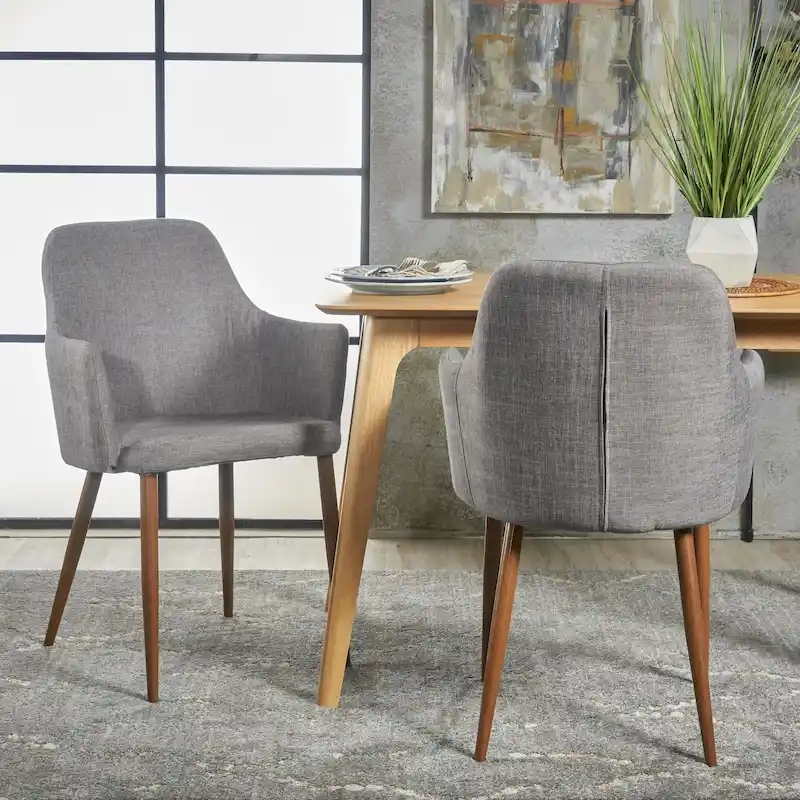 Mid-Century Fabric Dining Chair, Set of 2 – Grey / Green / Orange