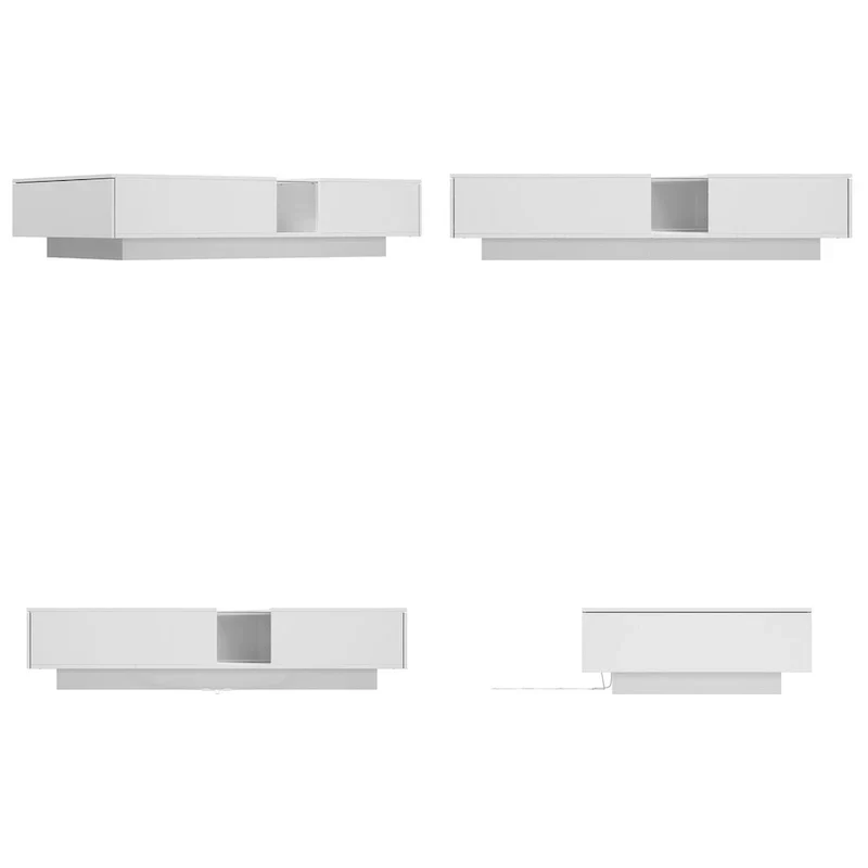 White Modern Coffee Table with Glass Top and LED Lights