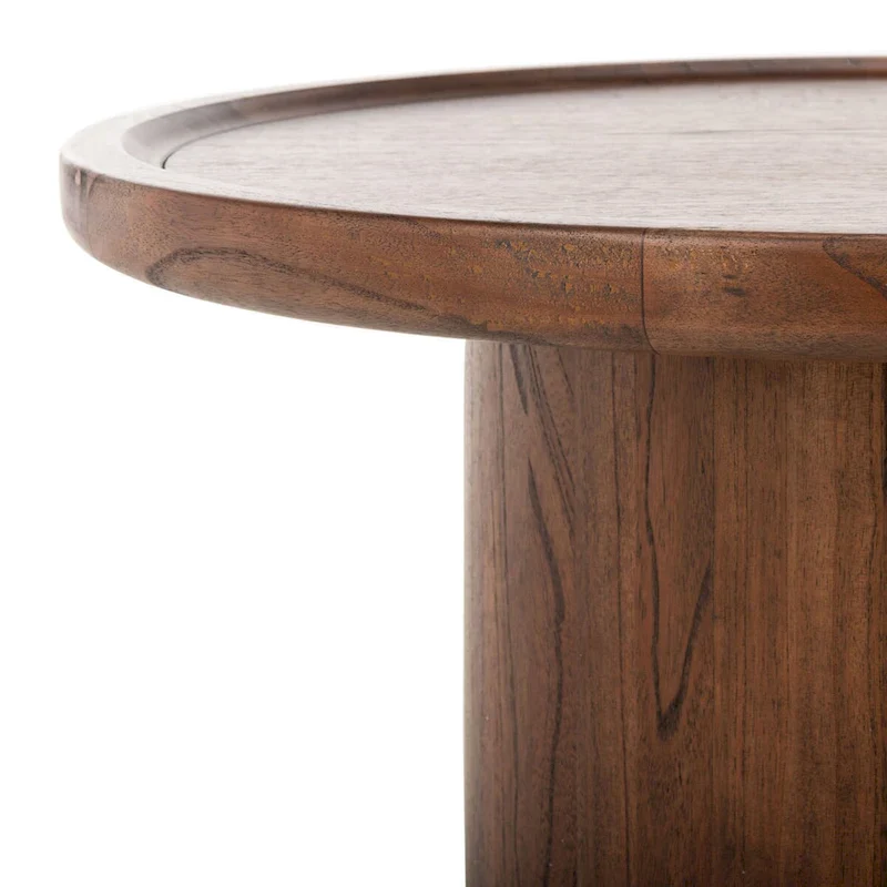 Round Pedestal Coffee Table – Natural / Dark Oak / Black / Black & White Wash, Farmhouse Style