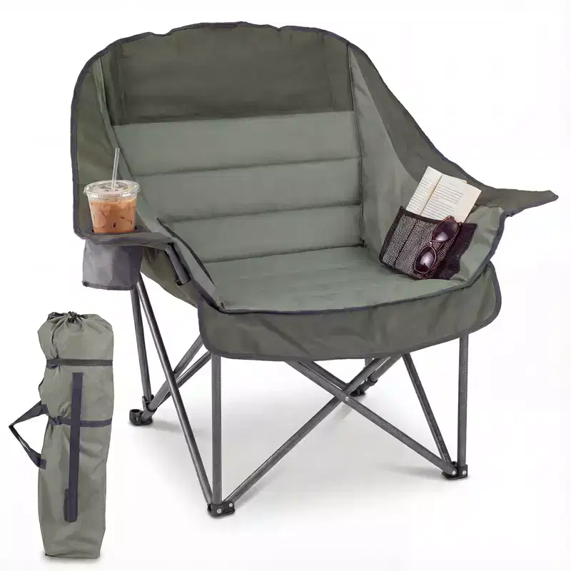 Costway Oversized Camping Chair Folding Upholstered Oxford Chair with Side Pockets Blue/Green/Gray
