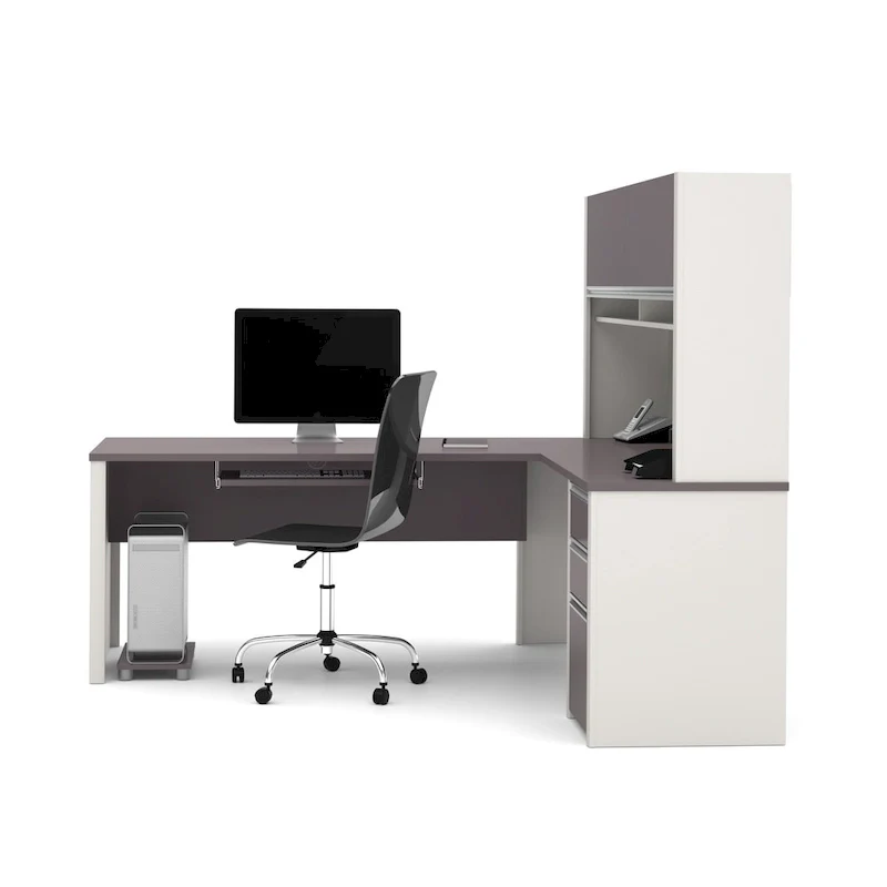 Bestar Connexion 72W L-Shaped Desk with Hutch and Pedestal