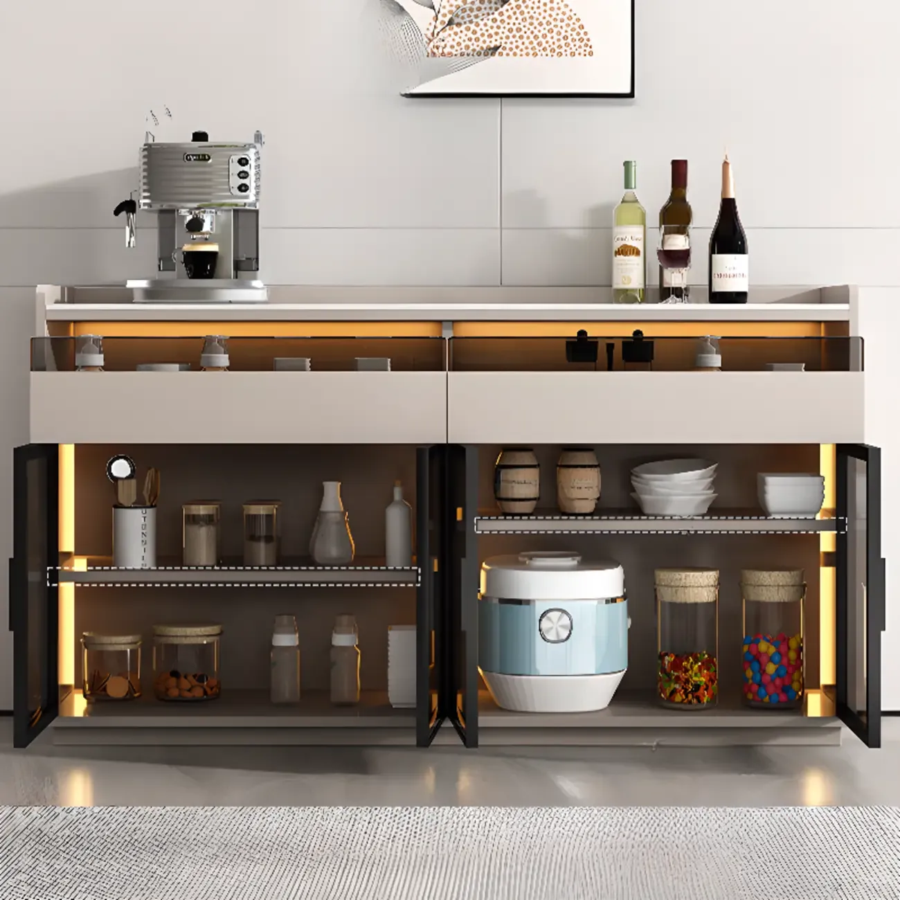 Modern Wood Buffet Sintered Stone Countertop