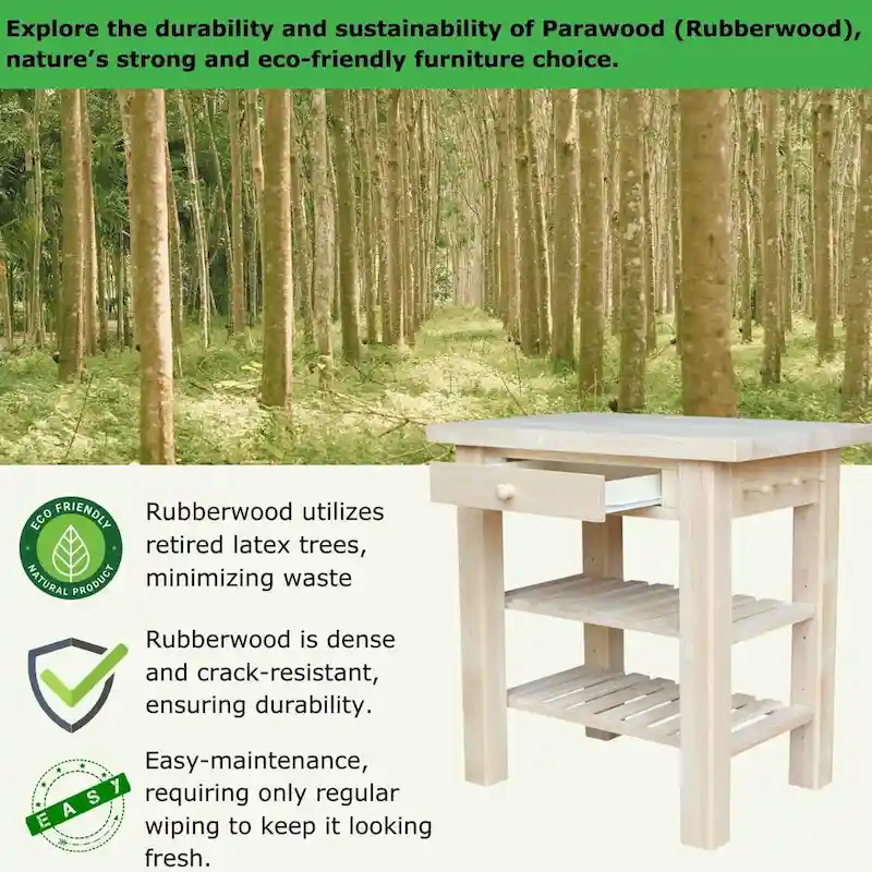 Heavenly Winds Unfinished Solid Parawood Kitchen Island