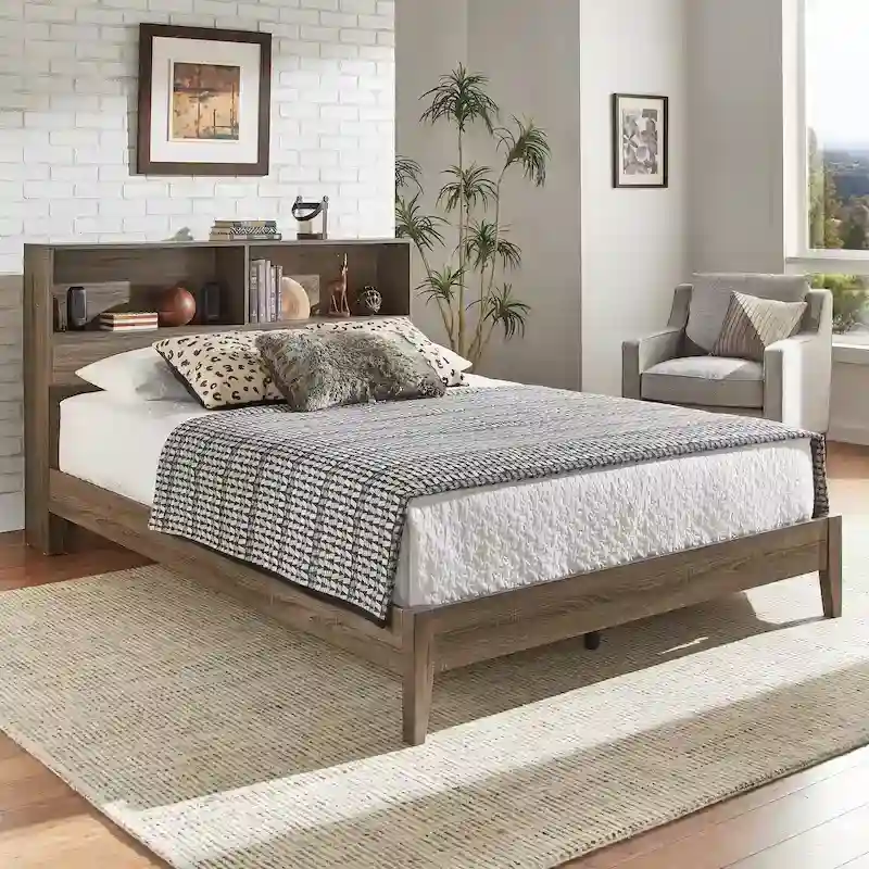 Bookcase Queen Platform Bed with USBs