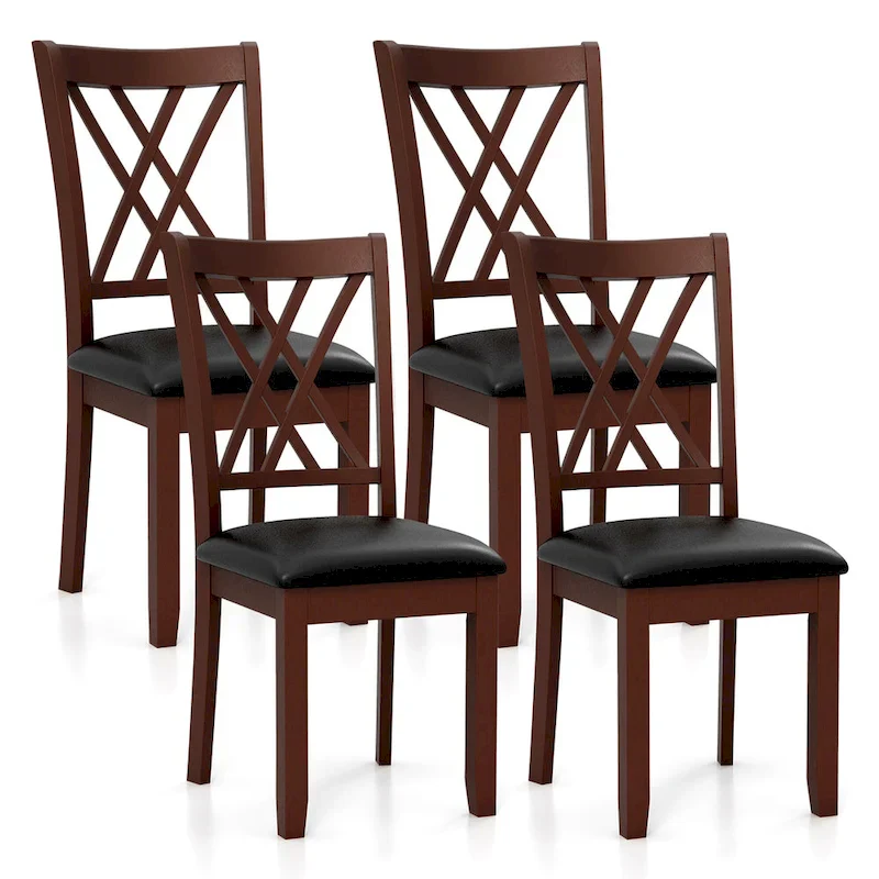 Set of 4 Dining Chairs with Backrest Padded Seat PU Leather X-Frame