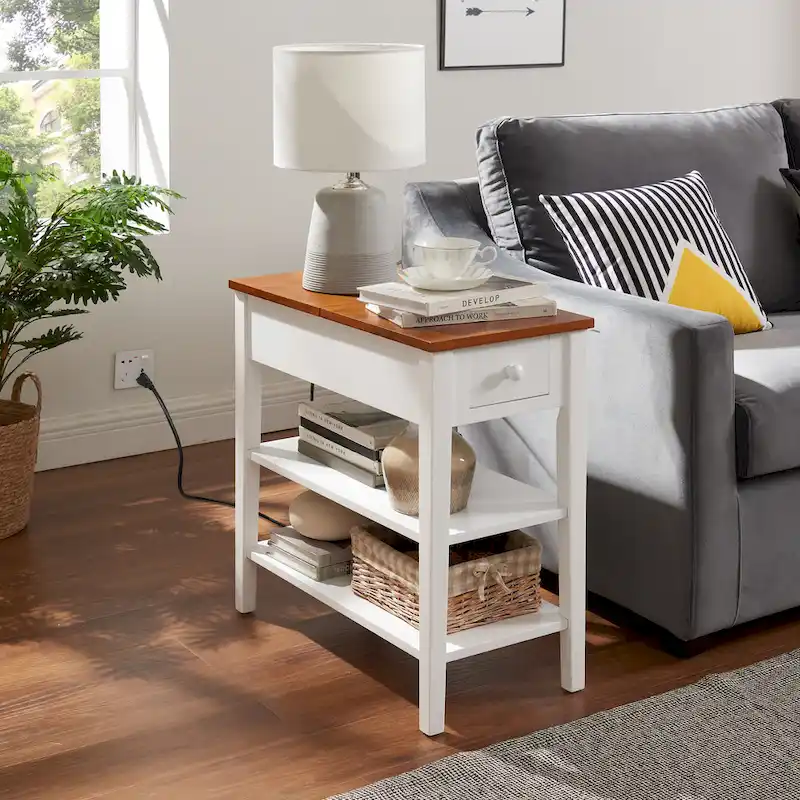 Narrow End Table with USB Charging Ports