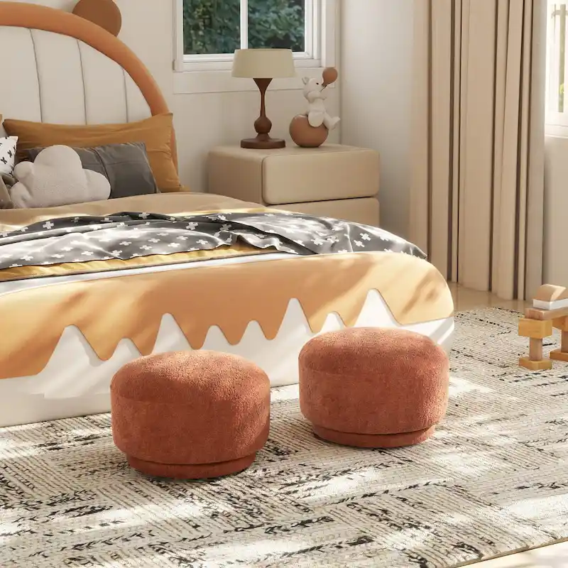 Cream Faux Sherpa Mushroom-Shaped Footstool Ottoman