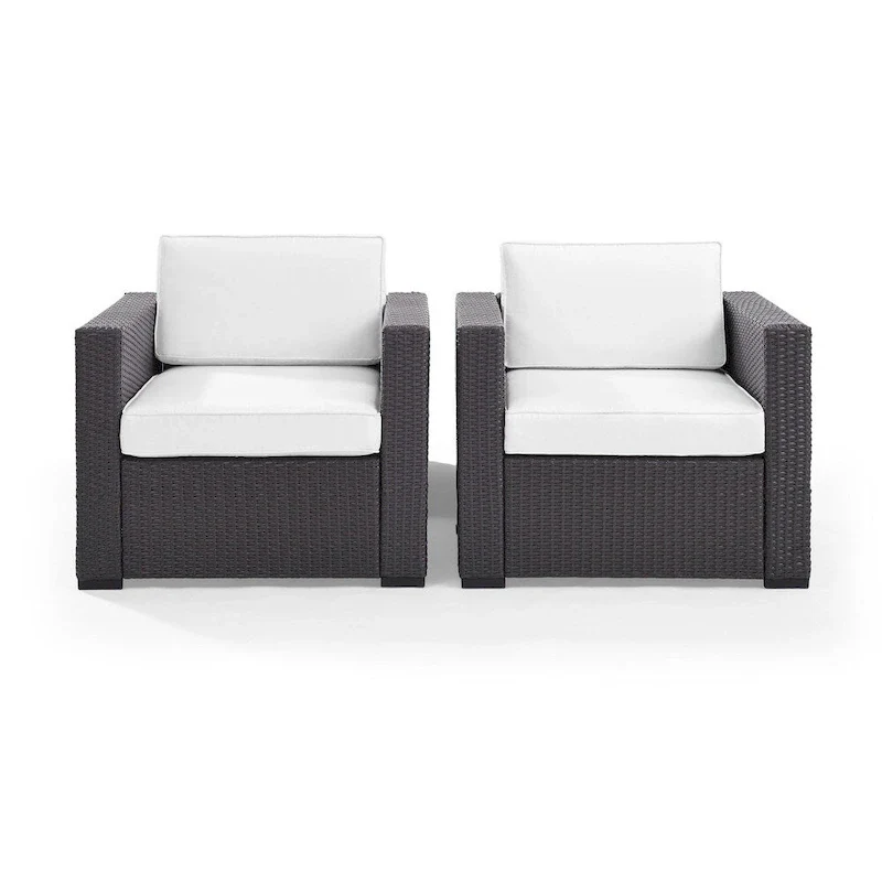 Crosley Biscayne White Wicker Outdoor Arm Chairs (Set of 2)