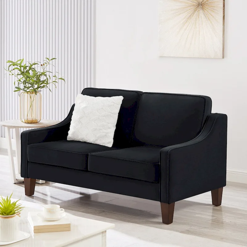 Modern Velvet Loveseat Sofa – Square Arms, Rubberwood Frame, 2-Seat, 51.5