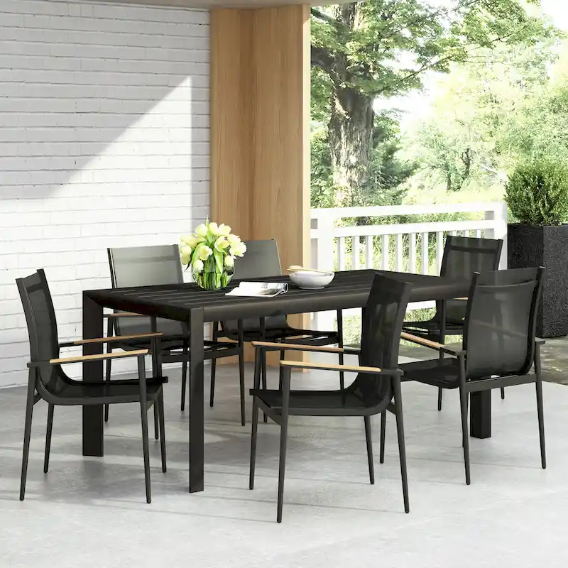 Naop Outdoor Mesh and Aluminum 7 Piece Dining Set by Christopher Knight Home