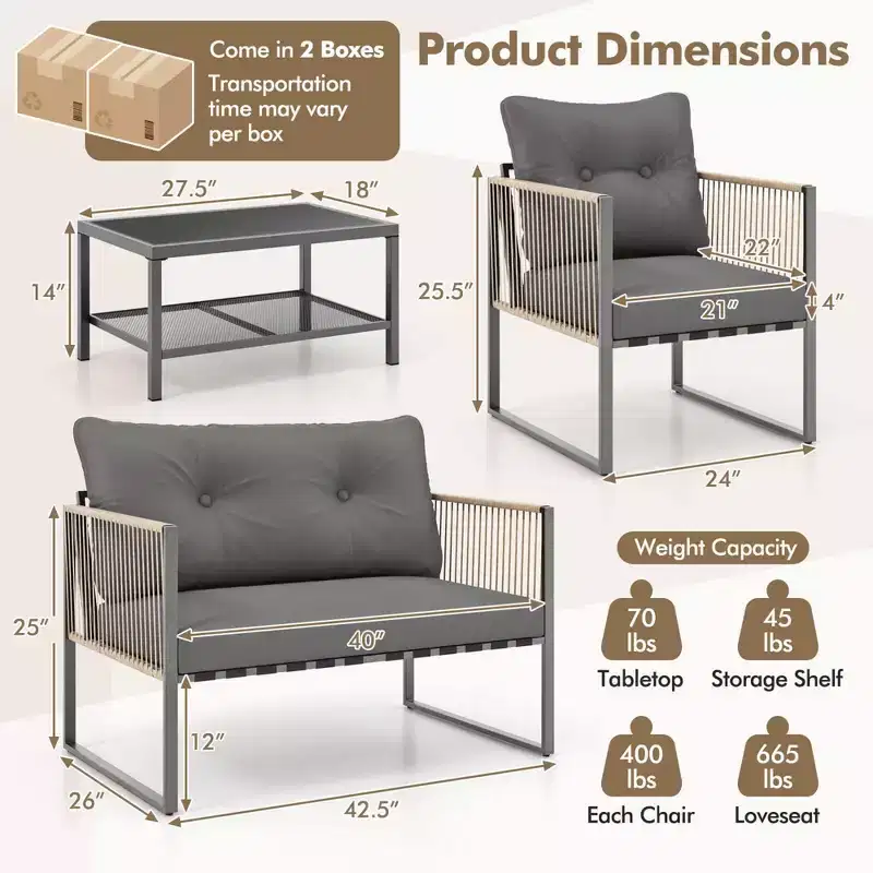 Costway 4/8 PCS Patio Furniture Set PE Rattan Conversation Sofa Set with Thick Cushions