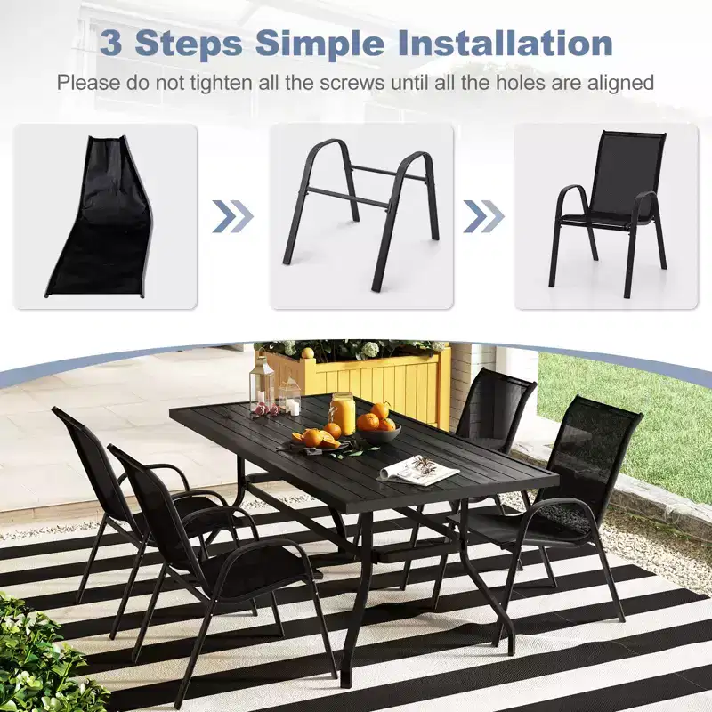 Costway 4PCS Patio Stacking Dining Chairs w/ Curved Armrests & Breathable Seat Fabric
