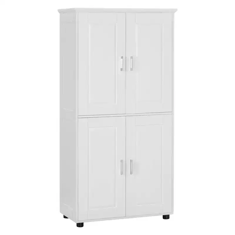 Tall Bathroom Storage Cabinets, Bathroom Floor Cabinet With 4 Doors, Adjustable Shelves, Free Standing Kitchen Pantry