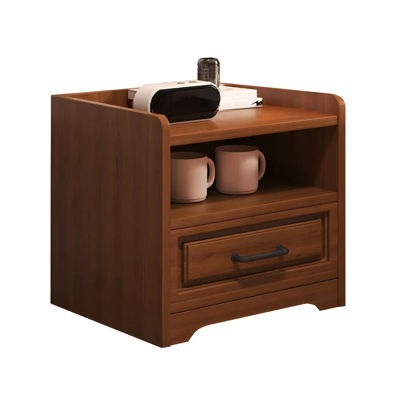 Modern White Wooden Tray Top 2-Drawer Nightstand