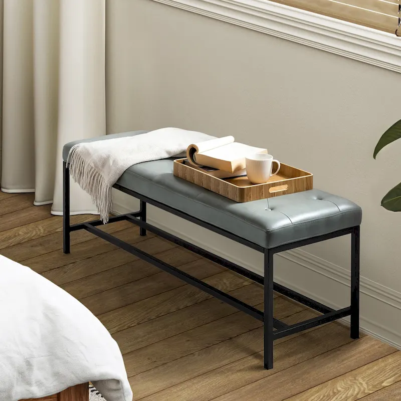 50-Inch Contemporary Upholstered Bench with Metal Legs