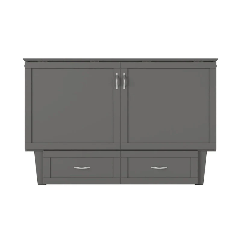 Grey / White / Espresso Queen Murphy Bed Chest with Mattress – Sleeps 2