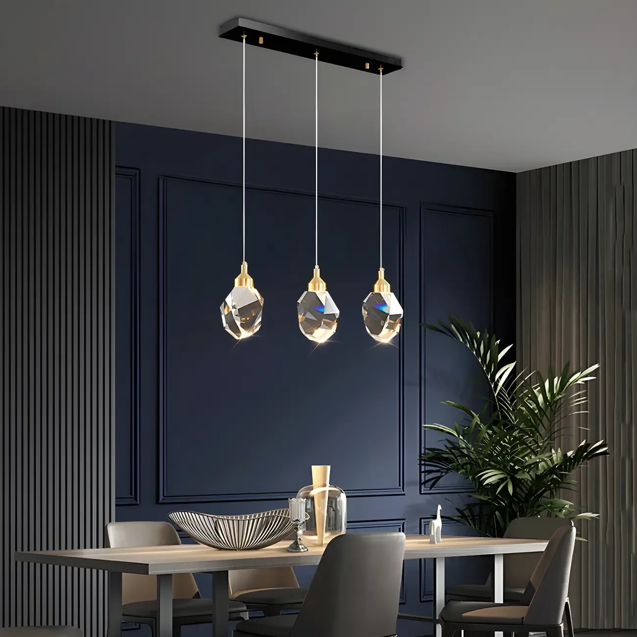 3-Light Modern Crystal Island Pendant Light for Kitchen