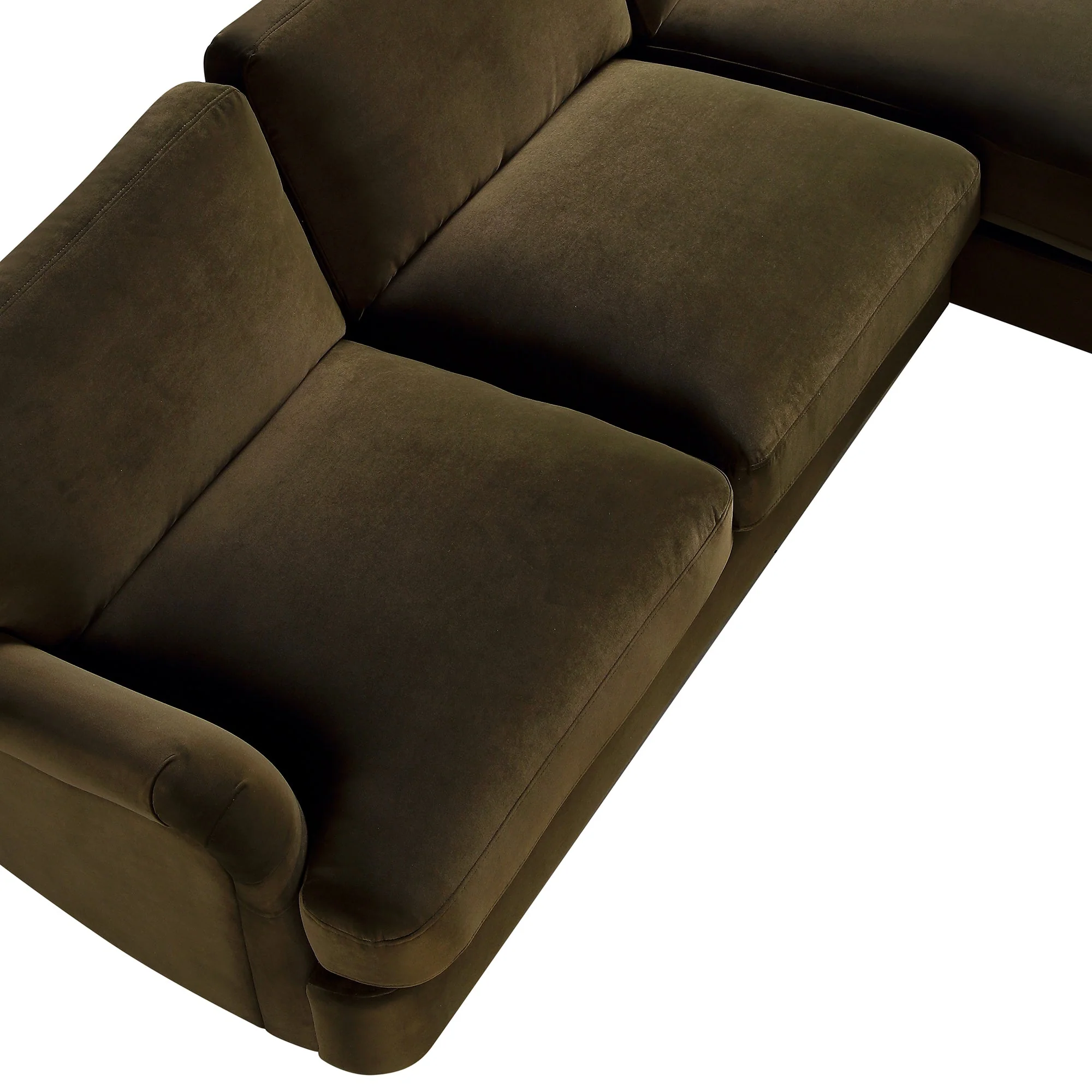 Seaweed Velvet Sofa, Grande Chaise Sofa Right Hand Facing