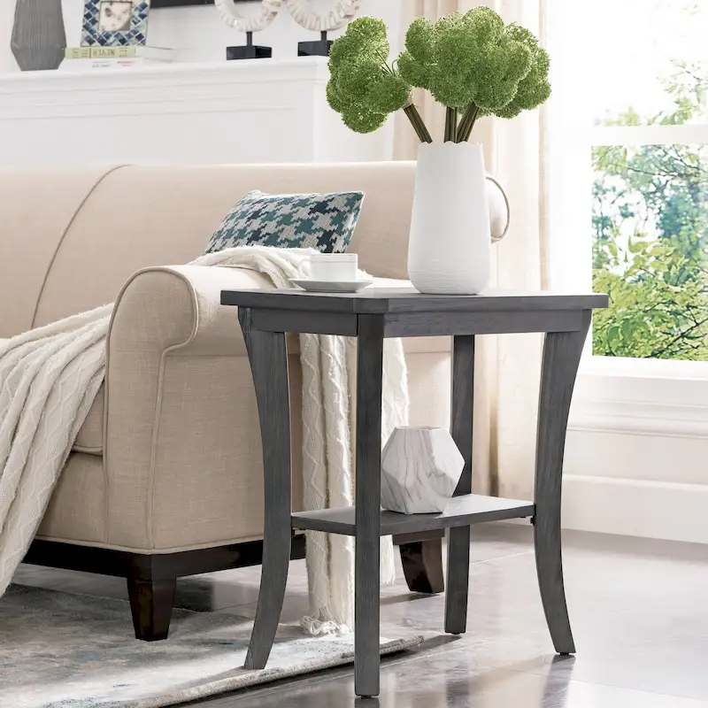 Grey / Chocolate Cherry Narrow End Table with Shelf — 1-Person