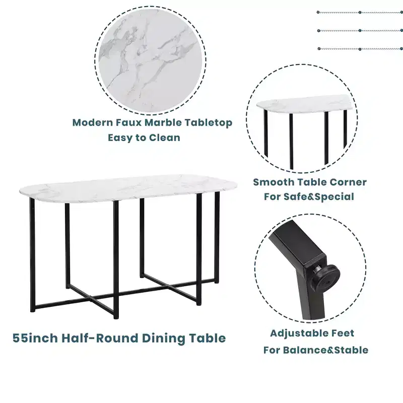 Modern 7-Piece Dining Table Set with Faux Marble Top and 6 Chairs 4N - ModernLuxe