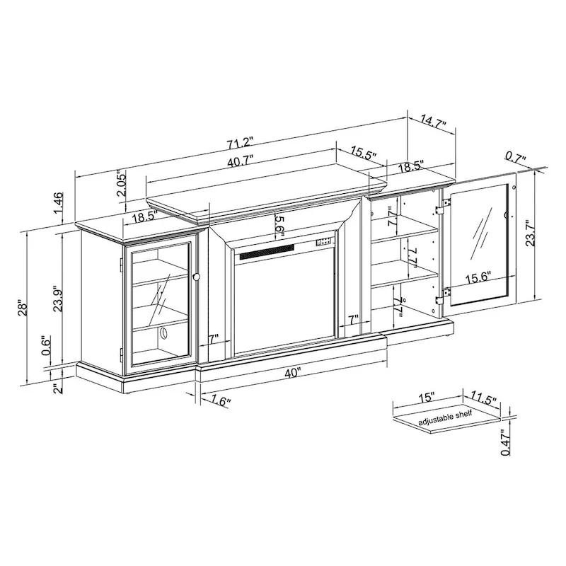 Farmhouse TV Stand with Fireplace - 70 Width -Fits up to 70 TV - 71W x 30H x 15.5D