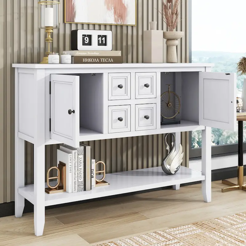 4-Drawer Buffet Sideboard with Bottom Shelf