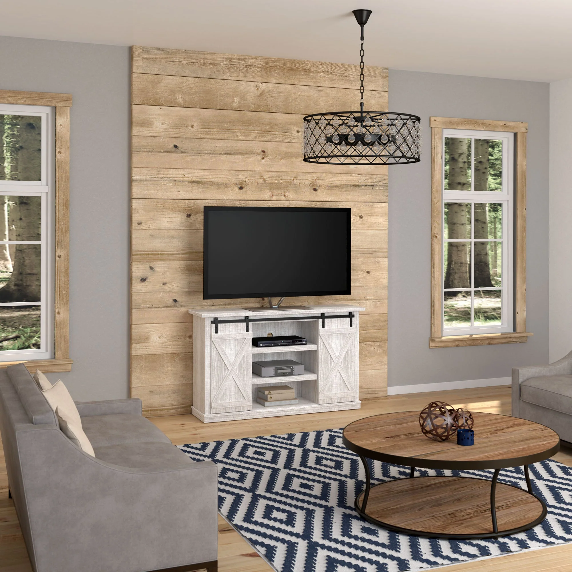 Farmhouse Sliding Barn Doors Cottonwood 54' TV Stand Media Console