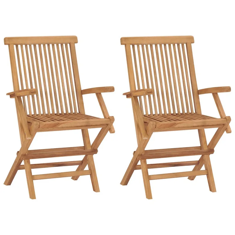 Outdoor Accent Chair Set of 2, Folding Design, Gray, Brown Teak Wood
