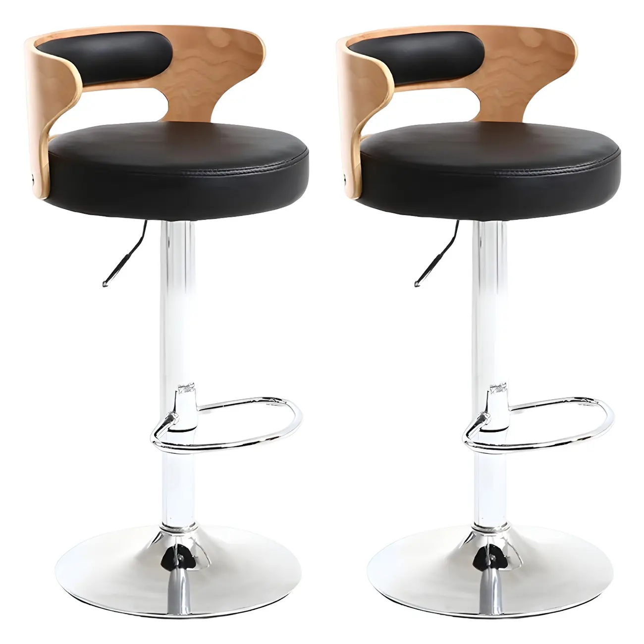 Adjustable Round Leather Swivel Bar Stools with Back