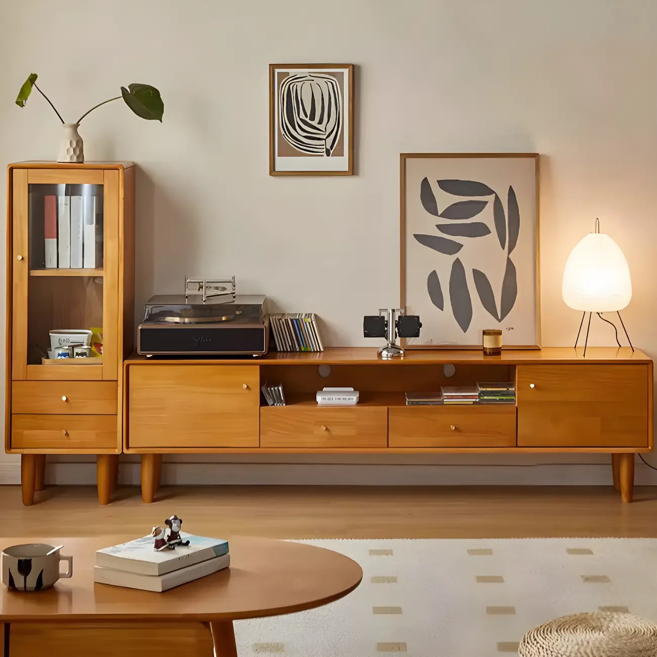 Scandinavian Brown Wooden TV Stand with Drawers