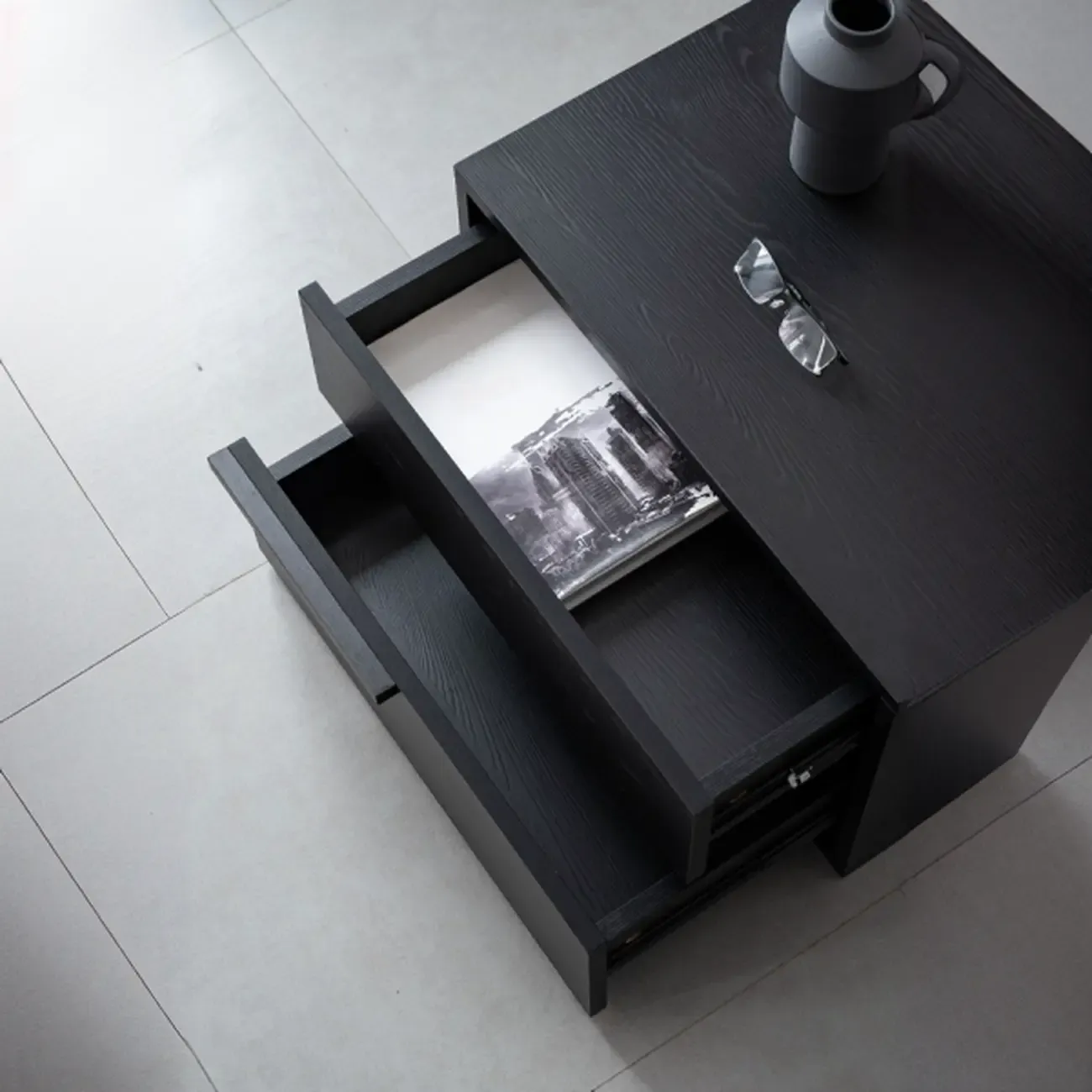 Modern Black Manufactured Wood 2-Drawer Nightstand