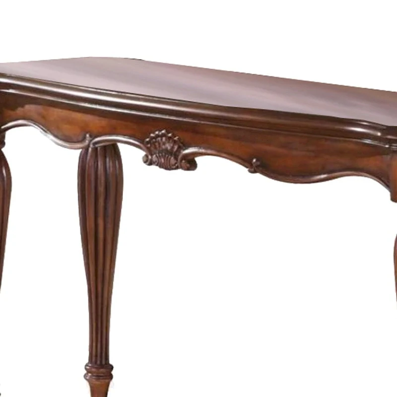 Wooden Sofa Table with Carved Details, Cherry Brown